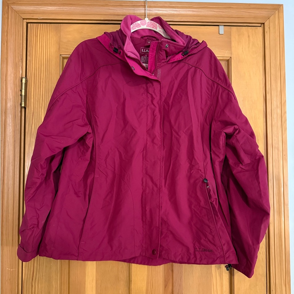 L.L.Bean‎ Women’s Hooded Nylon Rain Jacket Burgundy/Wine Zip Front Size L